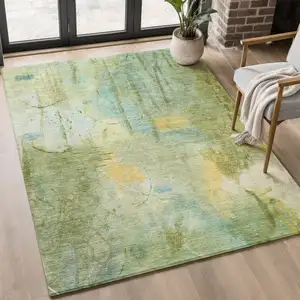 Photo of Sage And Teal Abstract Washable Area Rug With UV Protection