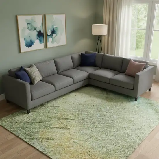 Sage And Teal Abstract Washable Area Rug With UV Protection Photo 2