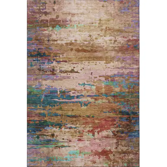 Sage And Teal Abstract Washable Area Rug With UV Protection Photo 4