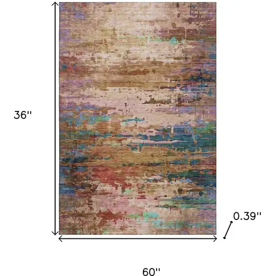 Sage And Teal Abstract Washable Area Rug With UV Protection Photo 9