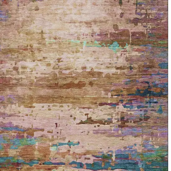 Sage And Teal Abstract Washable Area Rug With UV Protection Photo 3