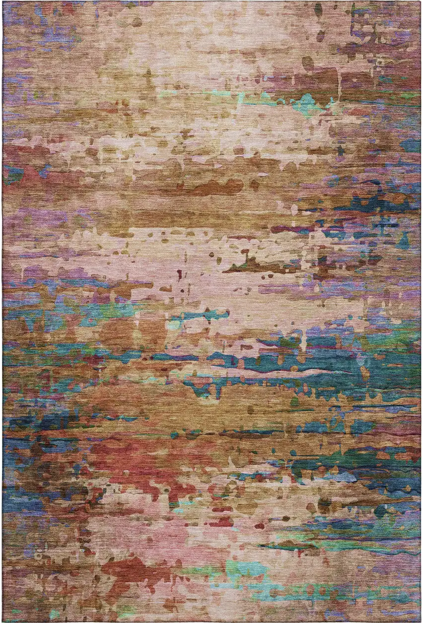 Sage And Teal Abstract Washable Area Rug With UV Protection Photo 1