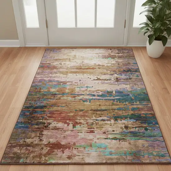 Sage And Teal Abstract Washable Area Rug With UV Protection Photo 2