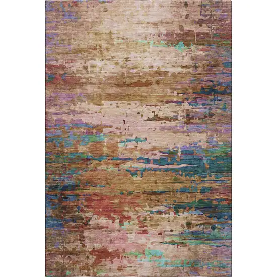 Sage And Teal Abstract Washable Area Rug With UV Protection Photo 1