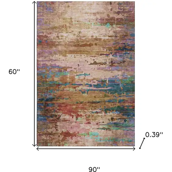 Sage And Teal Abstract Washable Area Rug With UV Protection Photo 8