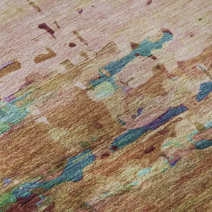 Sage And Teal Abstract Washable Area Rug With UV Protection Photo 7