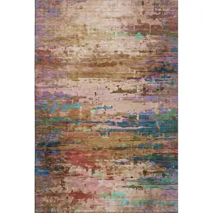 Photo of Sage And Teal Abstract Washable Area Rug With UV Protection