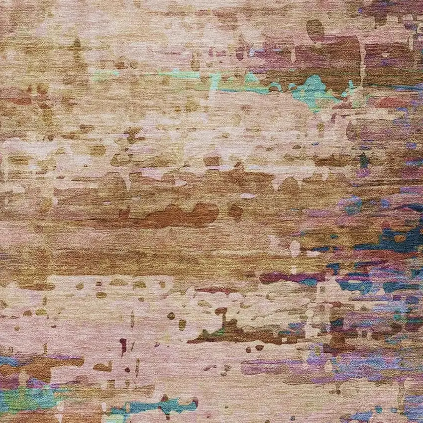 Sage And Teal Abstract Washable Area Rug With UV Protection Photo 3