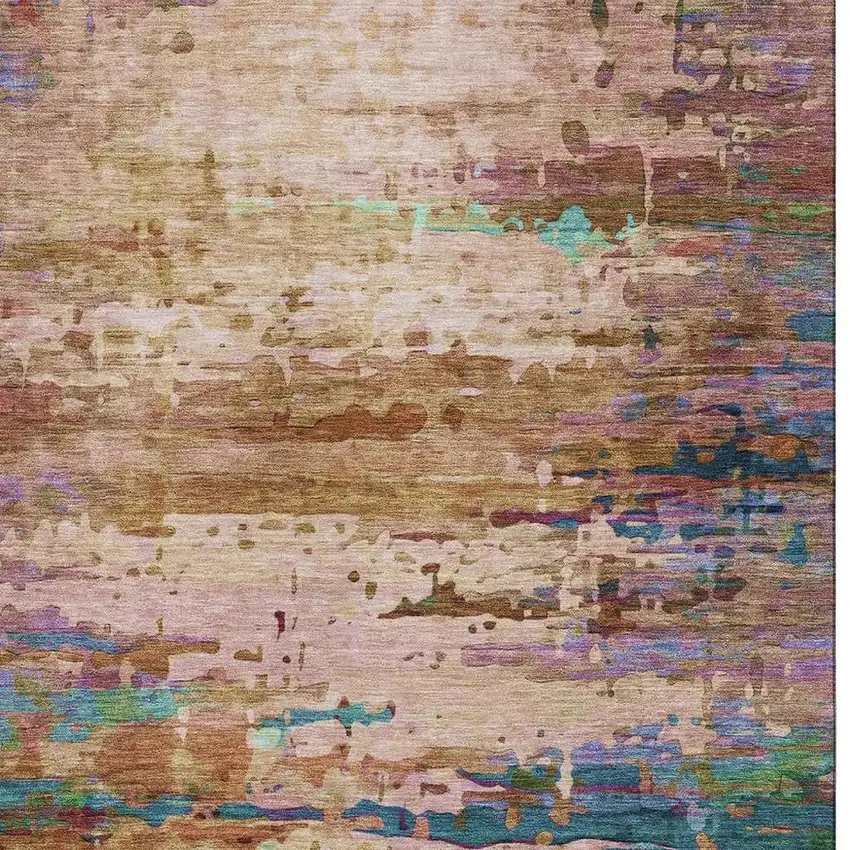 Sage And Teal Abstract Washable Area Rug With UV Protection Photo 4