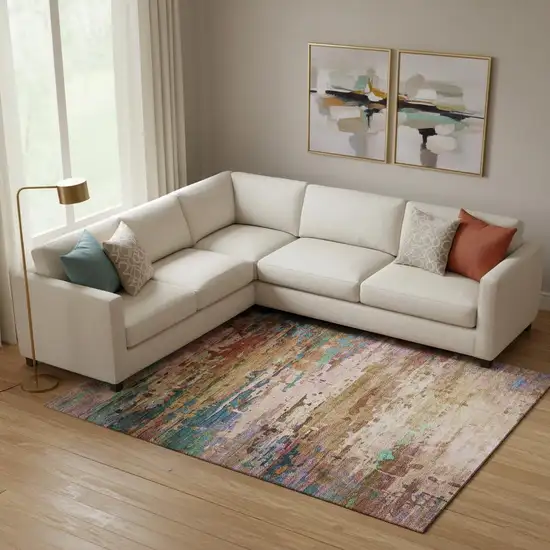 Sage And Teal Abstract Washable Area Rug With UV Protection Photo 2