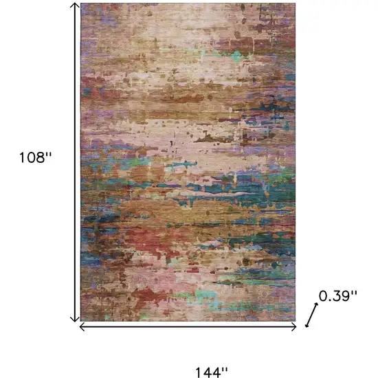 Sage And Teal Abstract Washable Area Rug With UV Protection Photo 9