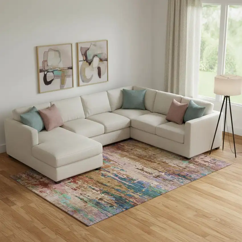 Sage And Teal Abstract Washable Area Rug With UV Protection Photo 2