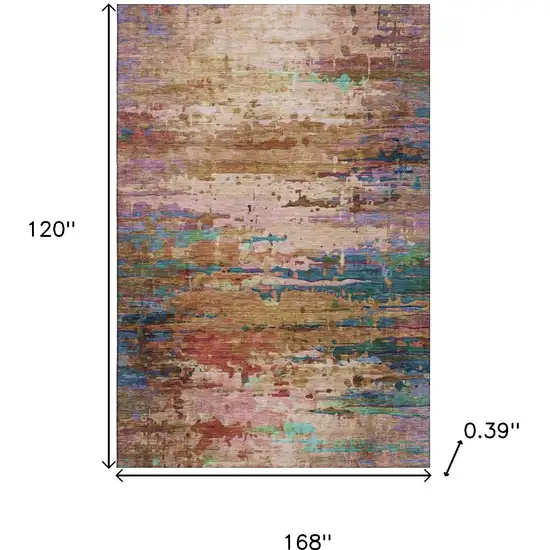 Sage And Teal Abstract Washable Area Rug With UV Protection Photo 9