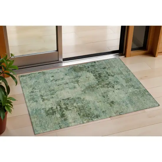 Sage And Teal Blue Abstract Washable Indoor Outdoor Area Rug Photo 1
