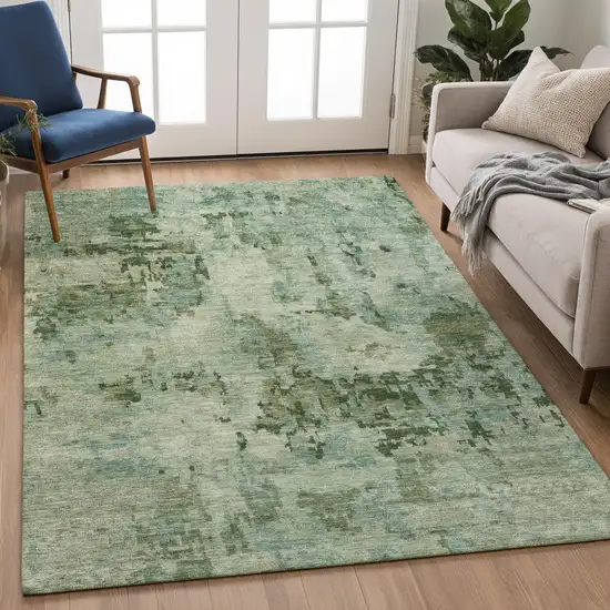 Sage And Teal Blue Abstract Washable Indoor Outdoor Area Rug Photo 5