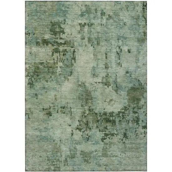 Sage And Teal Blue Abstract Washable Indoor Outdoor Area Rug Photo 1