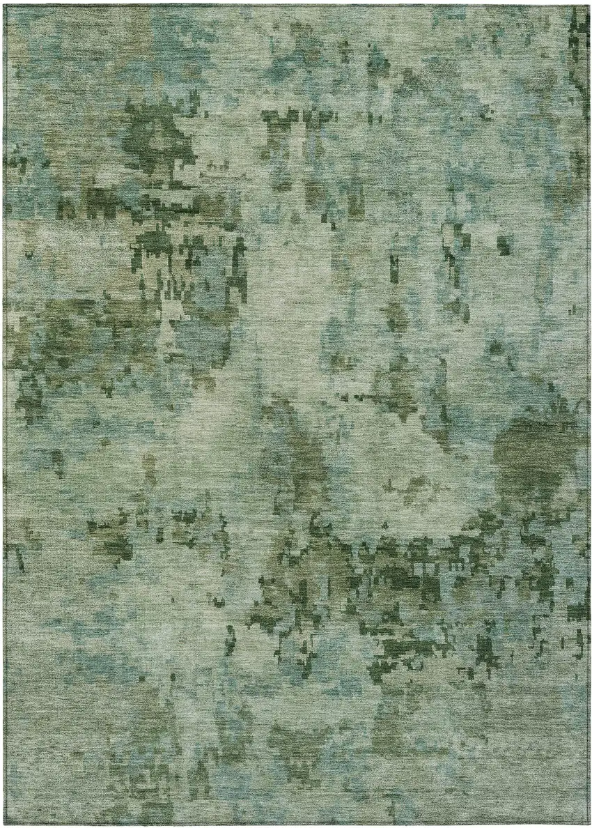 Sage And Teal Blue Abstract Washable Indoor Outdoor Area Rug Photo 1