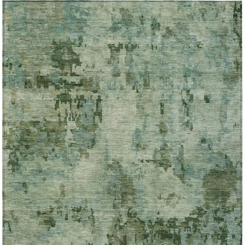 Sage And Teal Blue Abstract Washable Indoor Outdoor Area Rug Photo 3