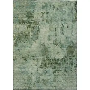 Photo of Sage And Teal Blue Abstract Washable Indoor Outdoor Area Rug