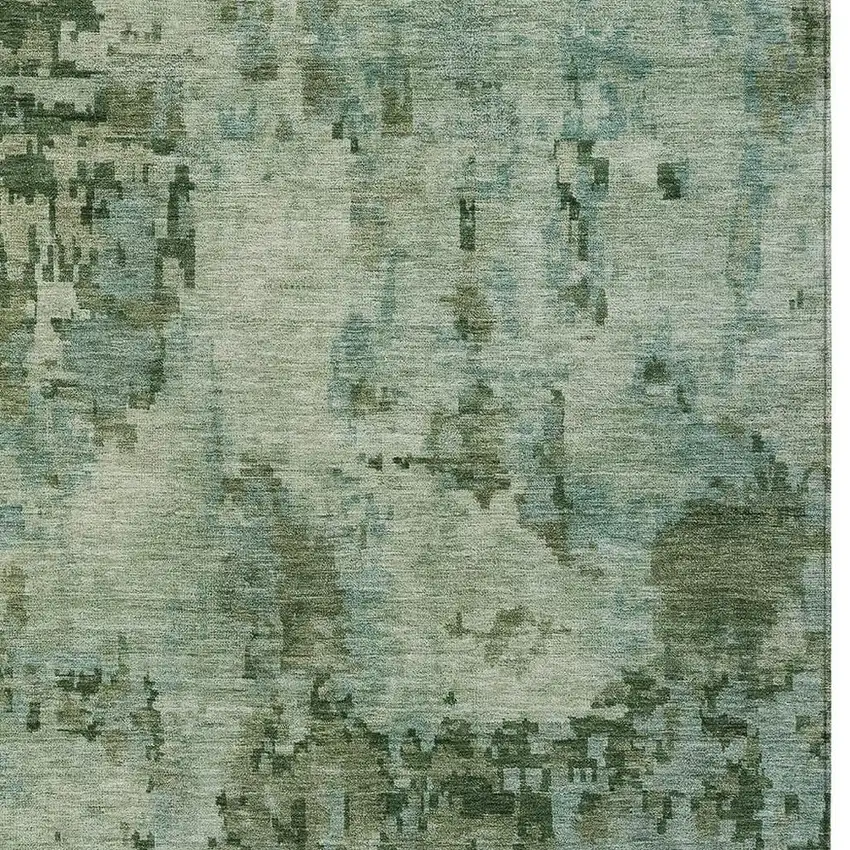 Sage And Teal Blue Abstract Washable Indoor Outdoor Area Rug Photo 2
