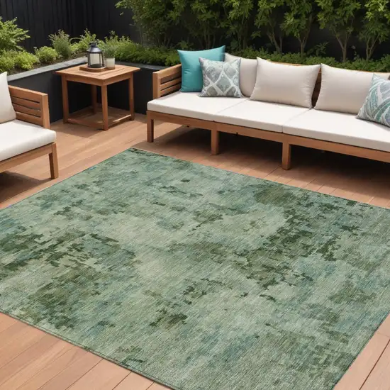 Sage And Teal Blue Abstract Washable Indoor Outdoor Area Rug Photo 1