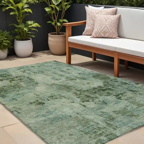 Sage And Teal Blue Abstract Washable Indoor Outdoor Area Rug Photo 1