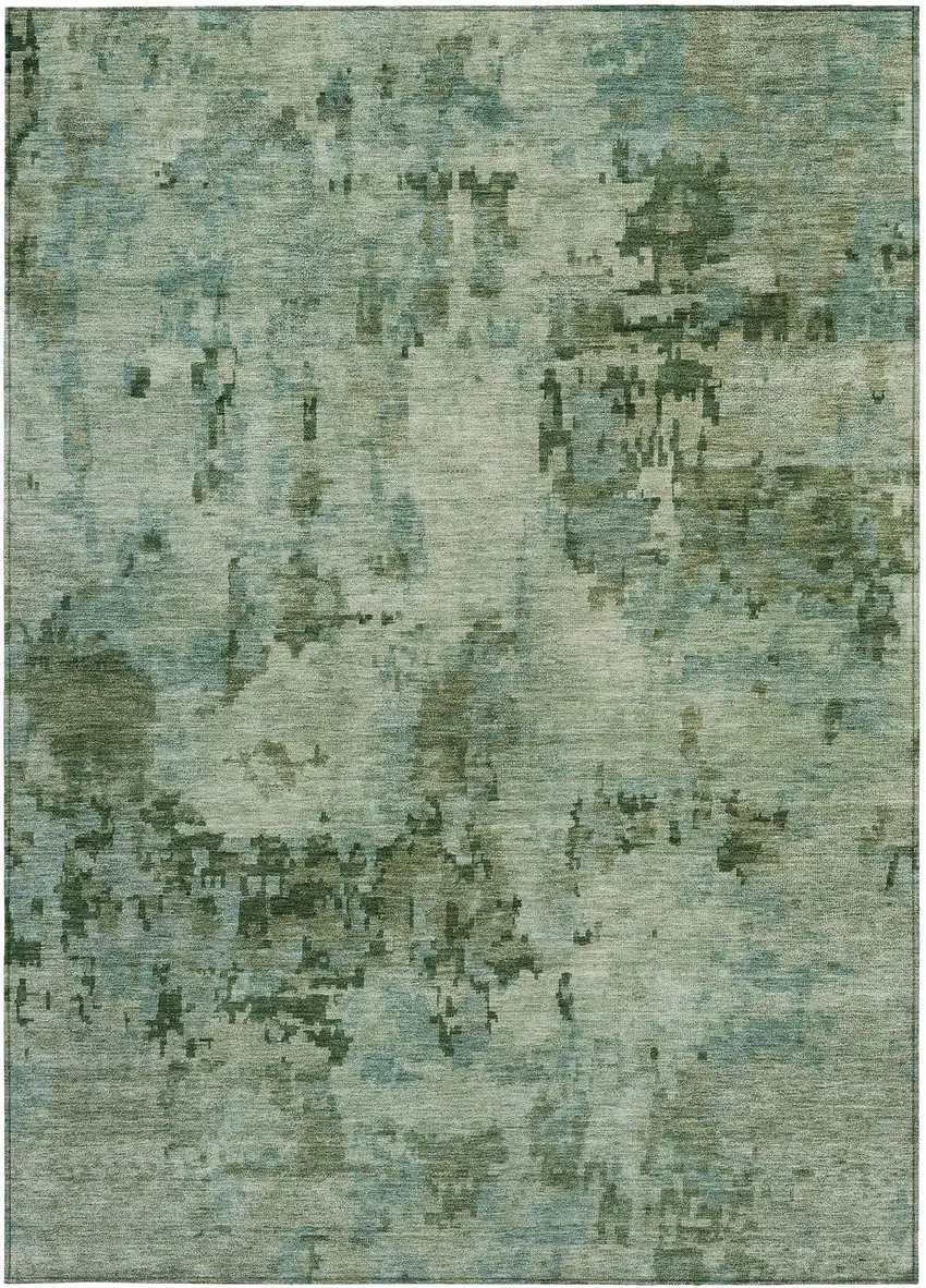 Sage And Teal Blue Abstract Washable Indoor Outdoor Area Rug Photo 3