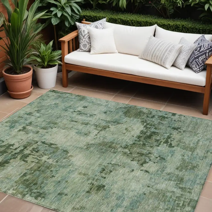 Sage And Teal Blue Abstract Washable Indoor Outdoor Area Rug Photo 1