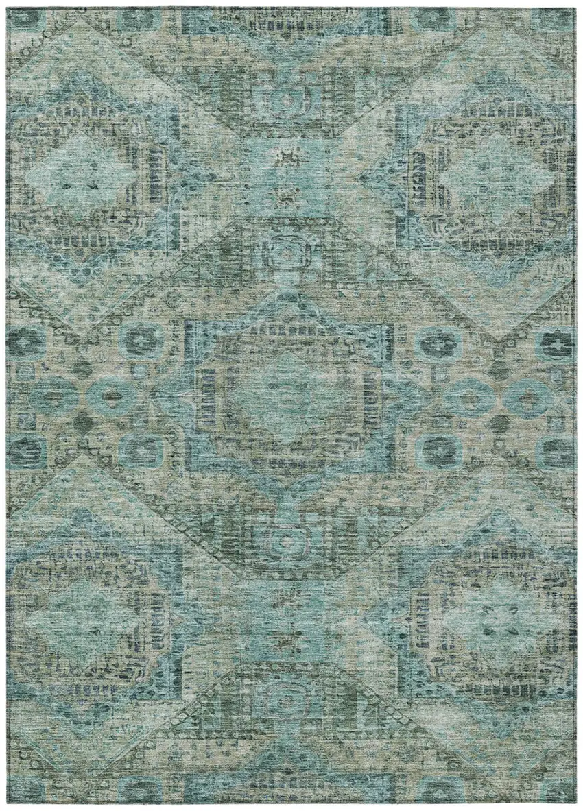 Sage And Teal Blue Moroccan Washable Indoor Outdoor Area Rug Photo 1
