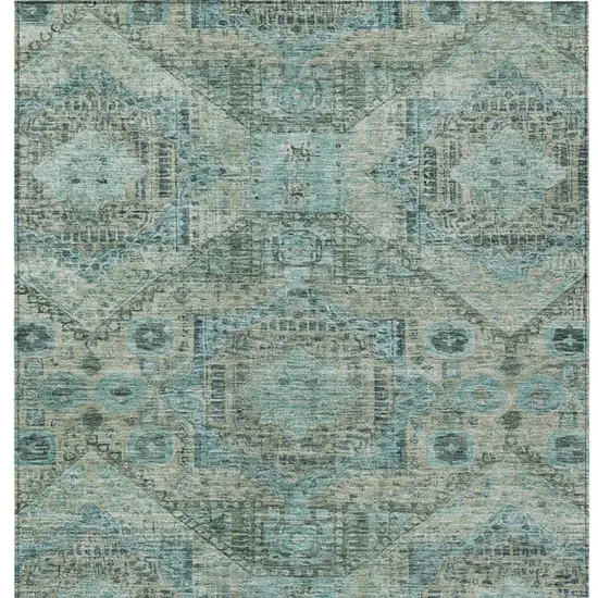 Sage And Teal Blue Moroccan Washable Indoor Outdoor Area Rug Photo 9