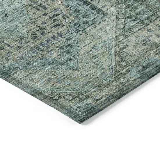 Sage And Teal Blue Moroccan Washable Indoor Outdoor Area Rug Photo 9