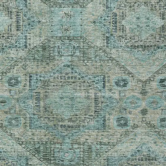 Sage And Teal Blue Moroccan Washable Indoor Outdoor Area Rug Photo 4