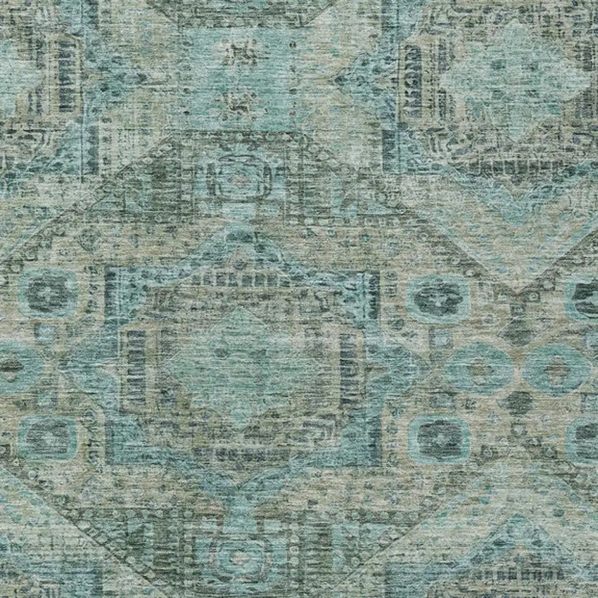 Sage And Teal Blue Moroccan Washable Indoor Outdoor Area Rug Photo 4