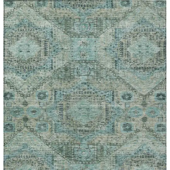 Sage And Teal Blue Moroccan Washable Indoor Outdoor Area Rug Photo 9