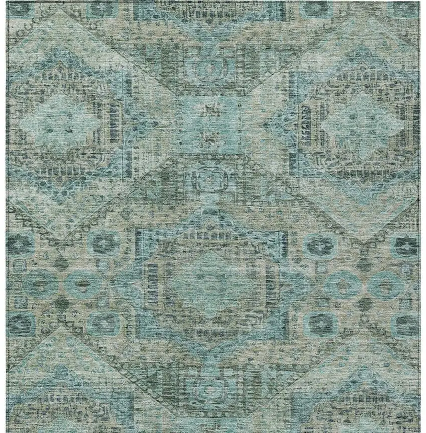 Sage And Teal Blue Moroccan Washable Indoor Outdoor Area Rug Photo 9