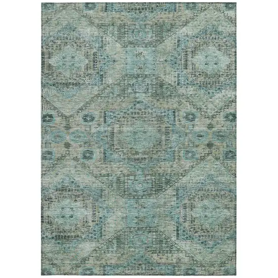 Sage And Teal Blue Moroccan Washable Indoor Outdoor Area Rug Photo 3