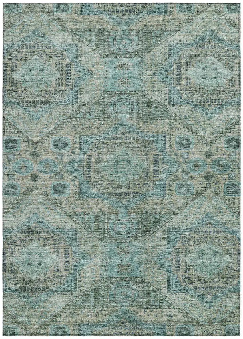 Sage And Teal Blue Moroccan Washable Indoor Outdoor Area Rug Photo 3