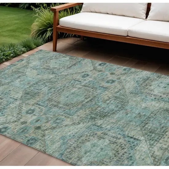 Sage And Teal Blue Moroccan Washable Indoor Outdoor Area Rug Photo 2