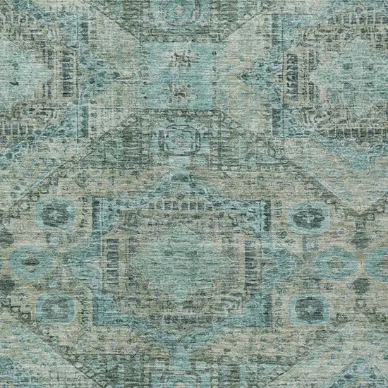 Sage And Teal Blue Moroccan Washable Indoor Outdoor Area Rug Photo 4