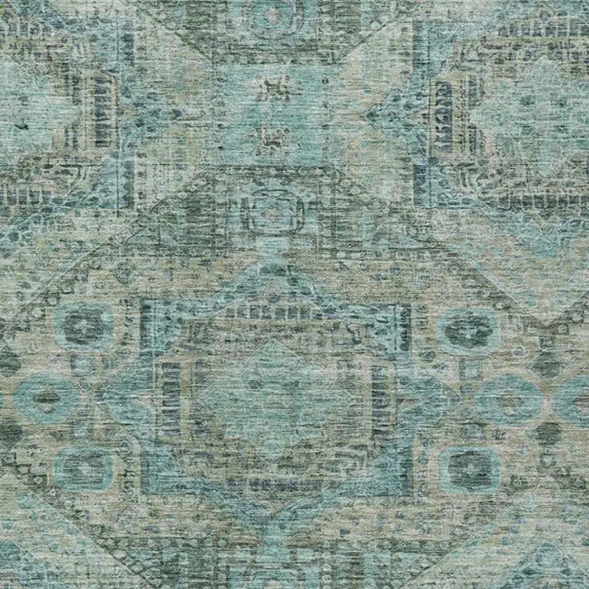 Sage And Teal Blue Moroccan Washable Indoor Outdoor Area Rug Photo 4