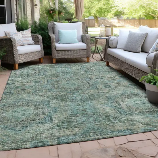 Sage And Teal Blue Moroccan Washable Indoor Outdoor Area Rug Photo 5