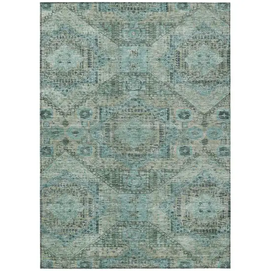 Sage And Teal Blue Moroccan Washable Indoor Outdoor Area Rug Photo 1
