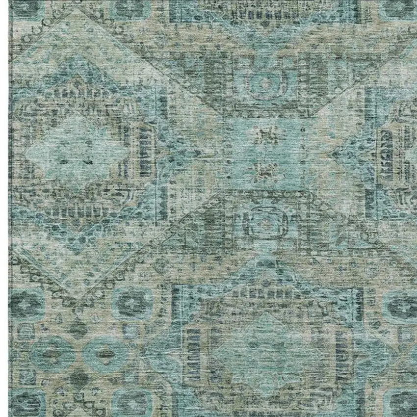 Sage And Teal Blue Moroccan Washable Indoor Outdoor Area Rug Photo 3