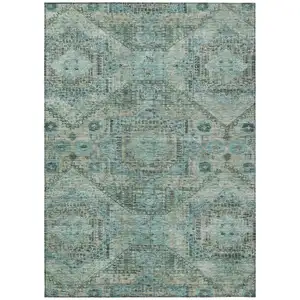 Photo of Sage And Teal Blue Moroccan Washable Indoor Outdoor Area Rug