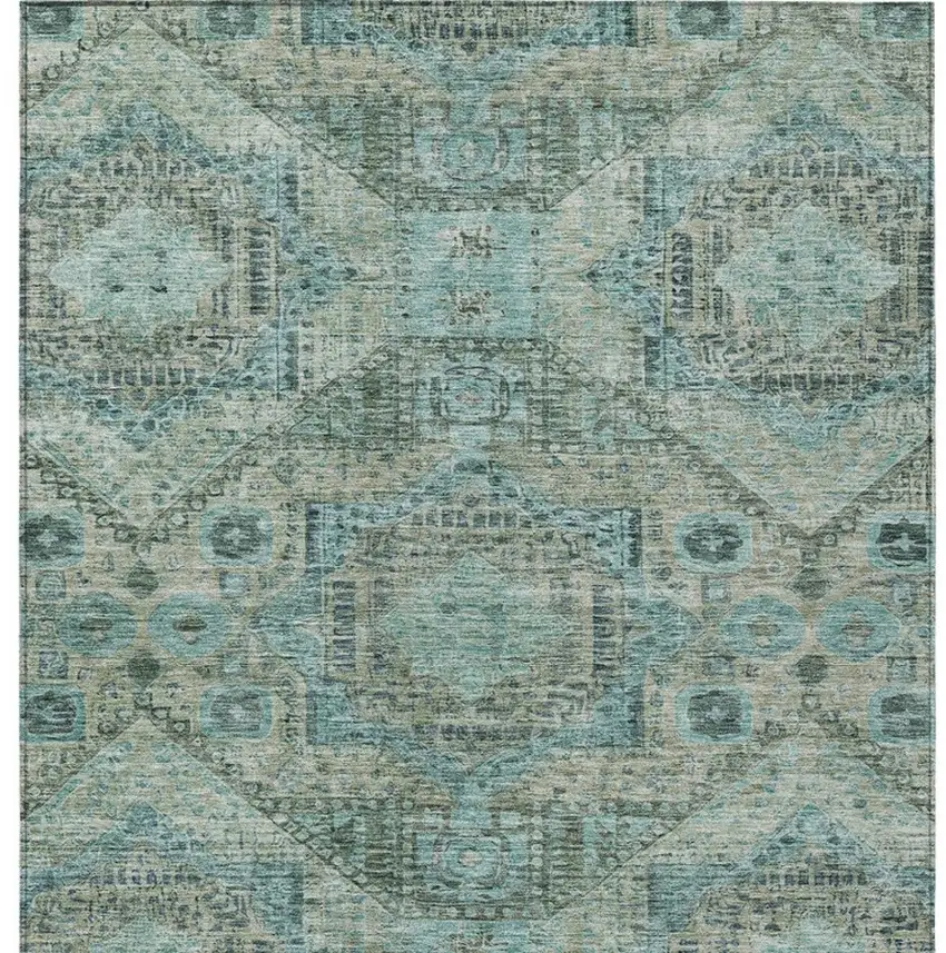 Sage And Teal Blue Moroccan Washable Indoor Outdoor Area Rug Photo 9