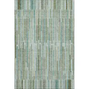 Photo of Sage And Teal Striped Washable Area Rug With UV Protection