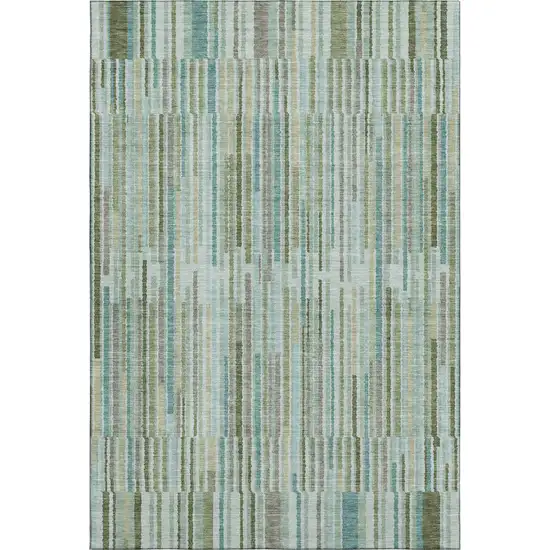 Sage And Teal Striped Washable Area Rug With UV Protection Photo 1