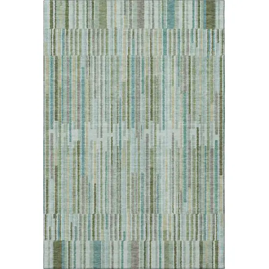Sage And Teal Striped Washable Area Rug With UV Protection Photo 4
