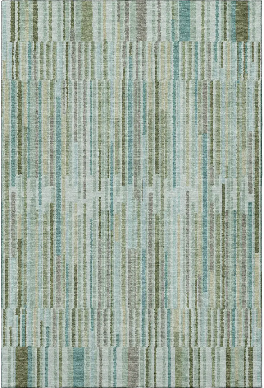 Sage And Teal Striped Washable Area Rug With UV Protection Photo 4