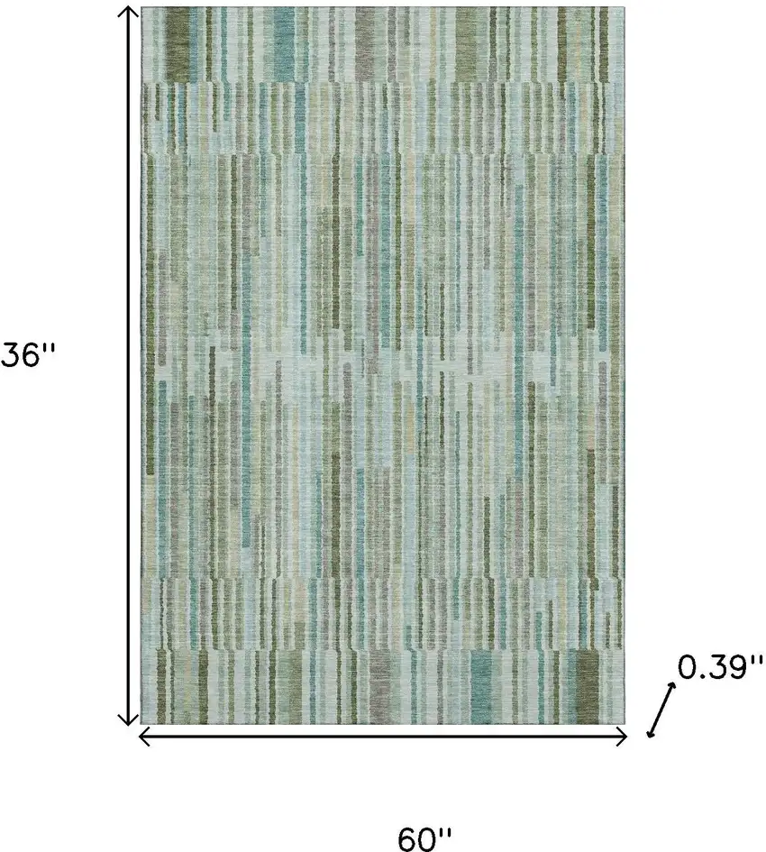 Sage And Teal Striped Washable Area Rug With UV Protection Photo 9